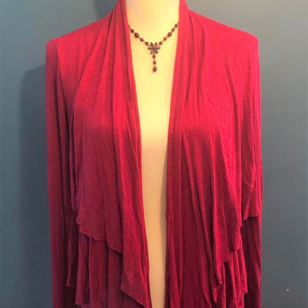 Dark Pink Sweater Cardigan ~ Ruffled ~ Layered ~ Long Sleeves ~ Size M